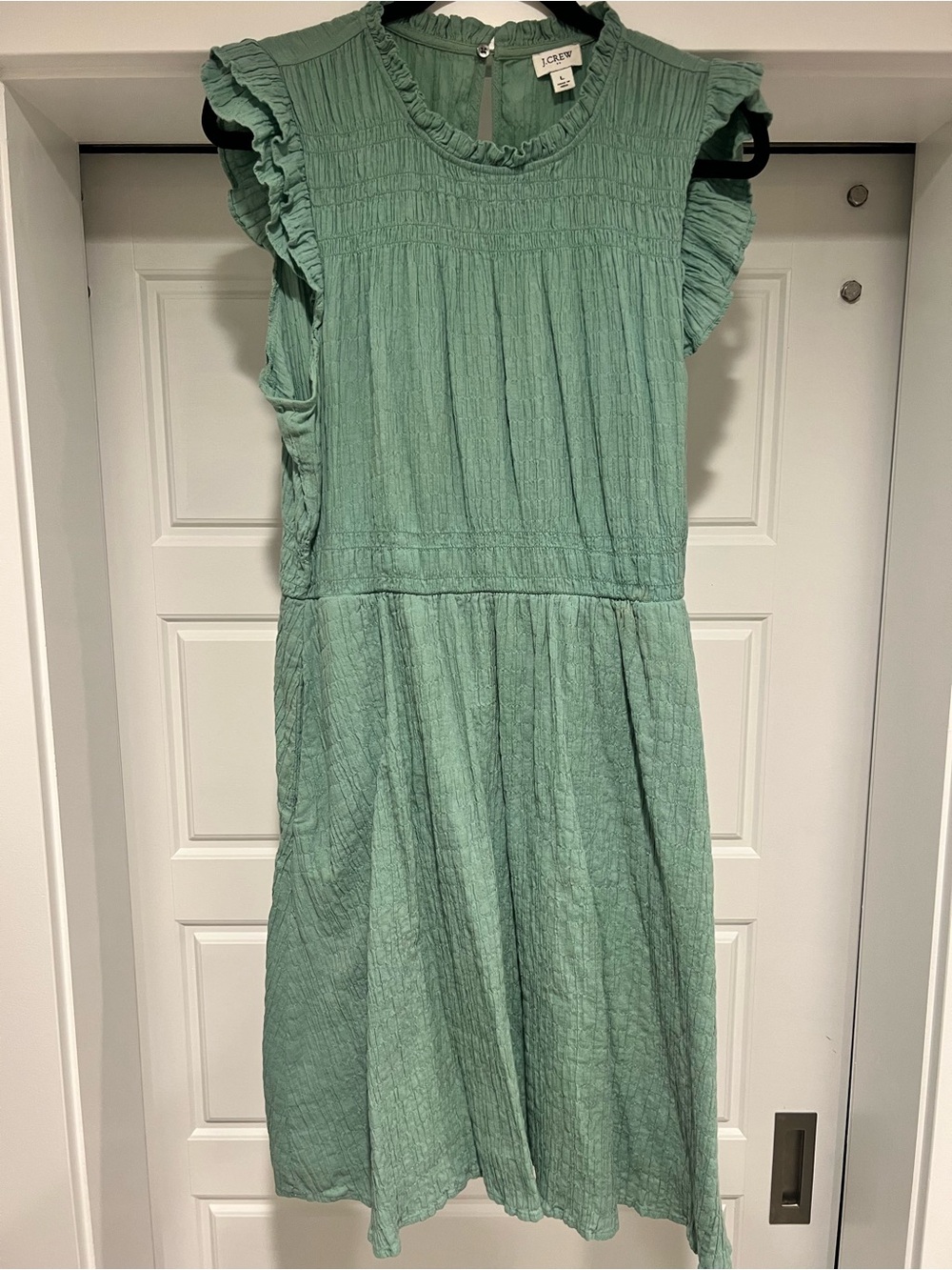J. Crew Mint Green Ruffle-Sleeve Casual Dress